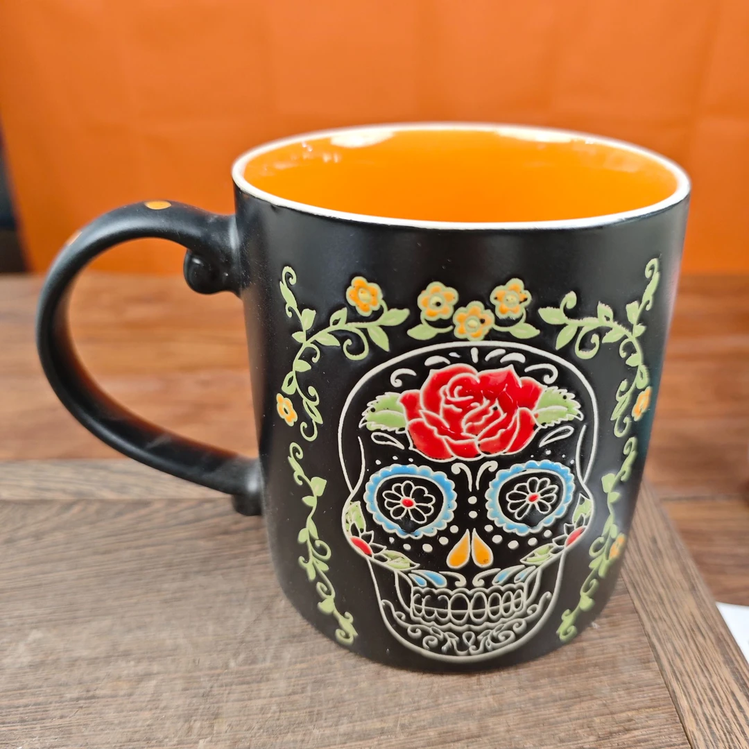750cc黑色万圣节涂鸦陶瓷杯创意马克杯超大早餐杯水杯子咖啡杯002