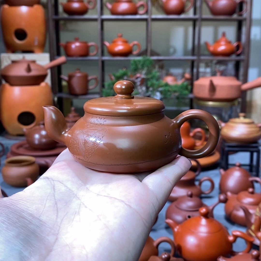 紫砂茶壶吴翰石矿朱泥君德刻绘75cc