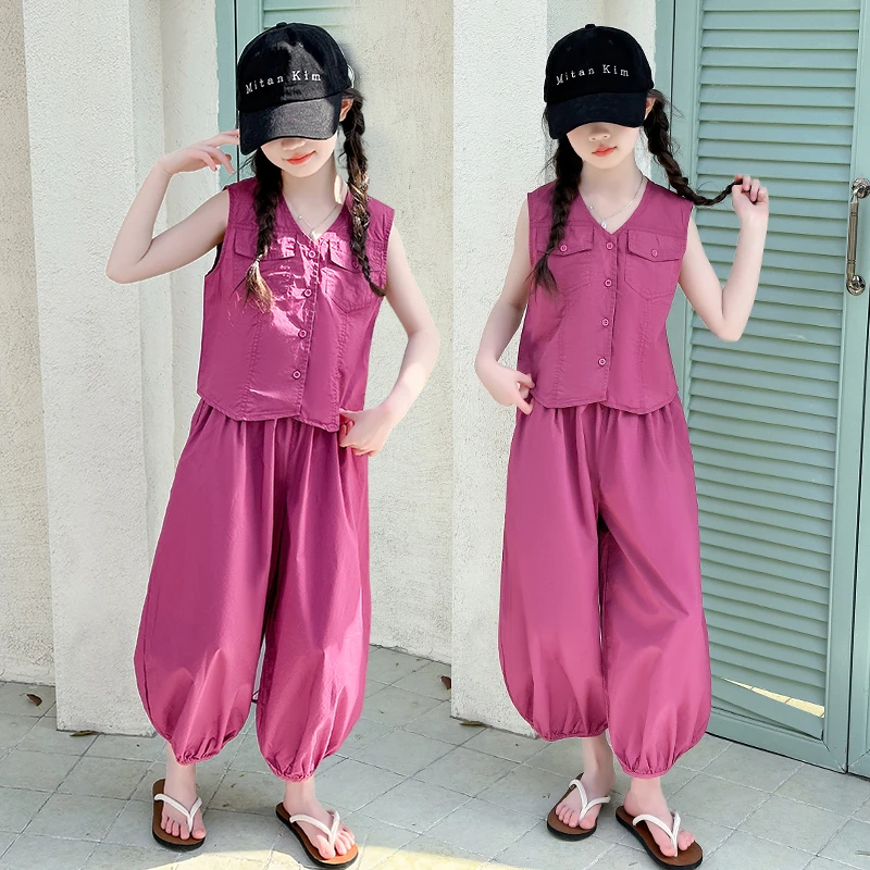 女童夏季套装儿童马甲裤子两件套2025新款女孩上衣长裤时髦衣服夏