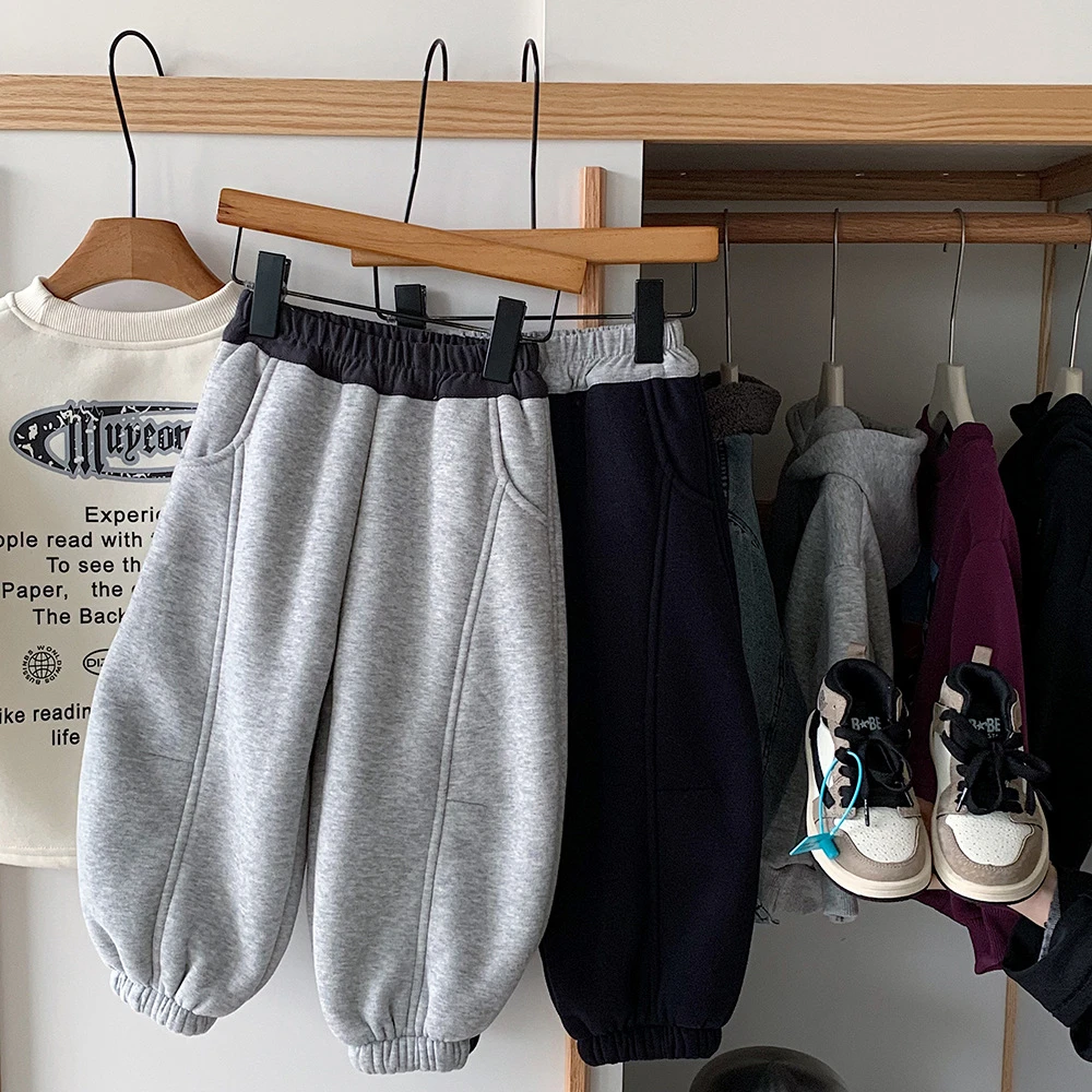 Y-118儿童冬季加绒卫裤男童百搭休闲保暖长裤加厚洋气裤子潮童