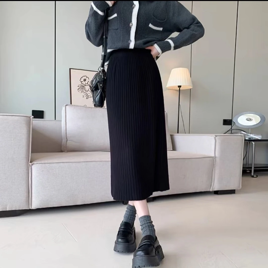 726#针织弹力开叉百搭裙（网络爆款）裙长71CM