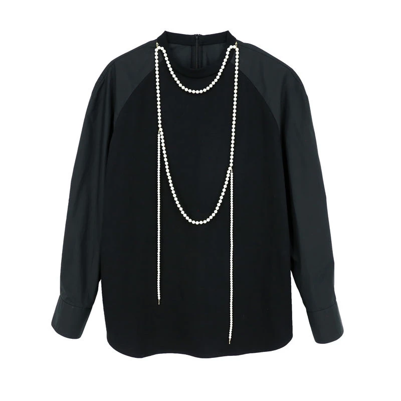 【SFF推荐】YOUWEI有尾25珍珠点缀拼接针织套头美式复古衬衫5934