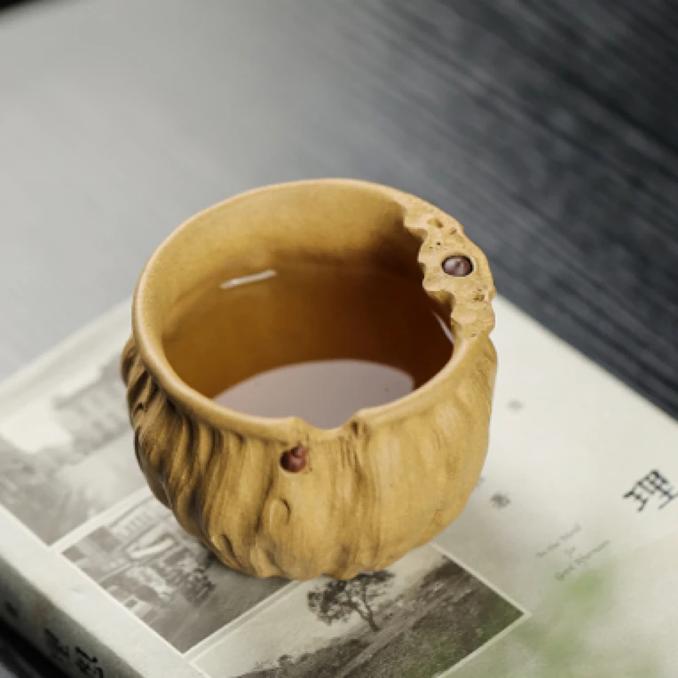 紫砂主人杯 袋袋有钱 张月老师作品 黄金段泥 纯手工制作