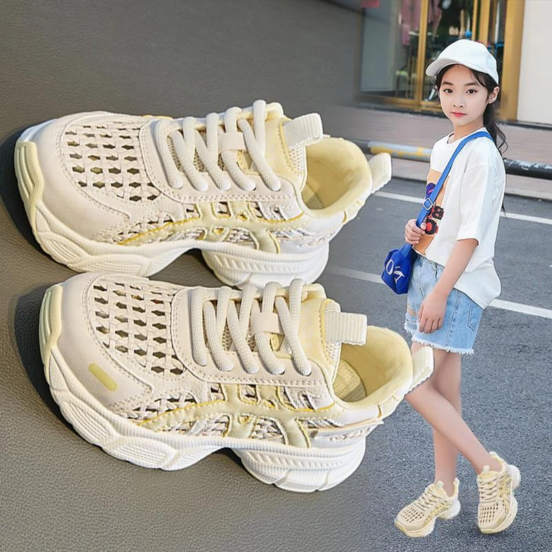 运动鞋鞋子新款小白鞋儿童女童夏季潮款2025中大童透气老爹鞋厚底