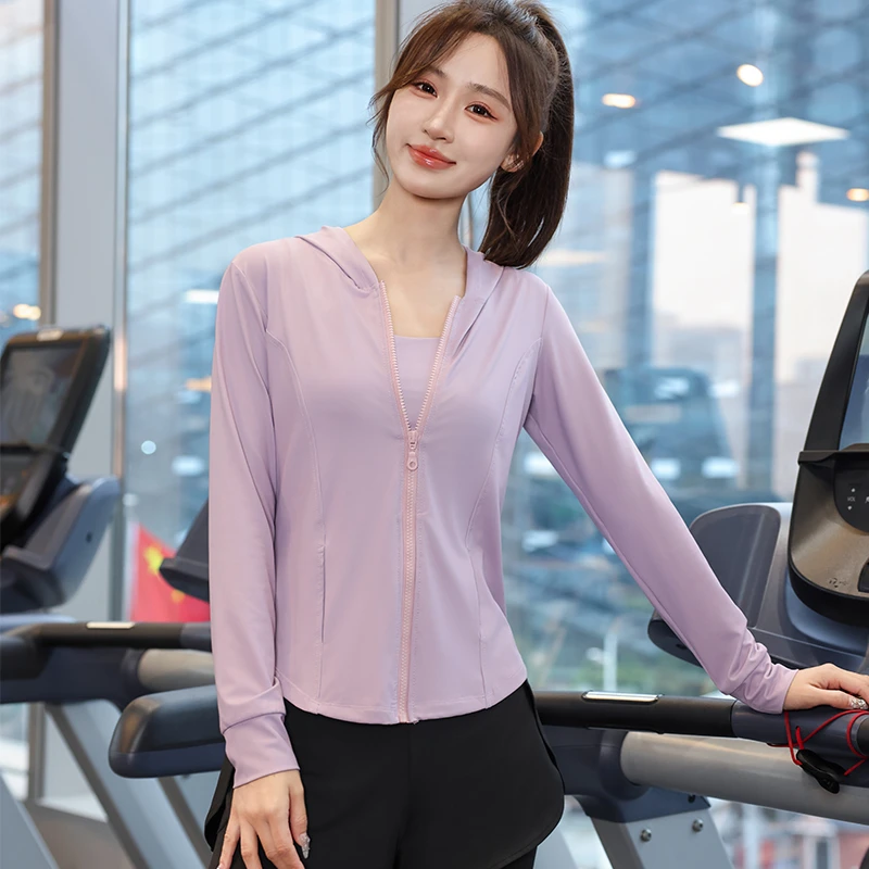 瑜伽服防晒衣薄款防紫外线健身服显瘦户外运动套装外套速干