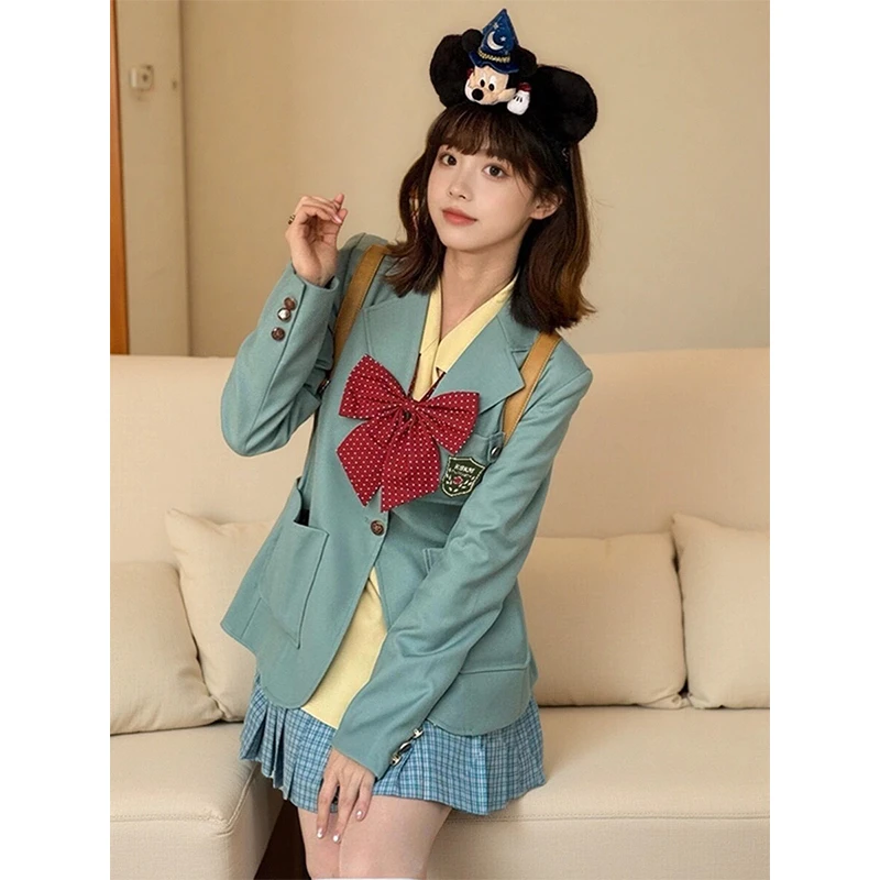 青绿色西装外套女2026新款春秋季学院风小个子高级感超好看jk西服