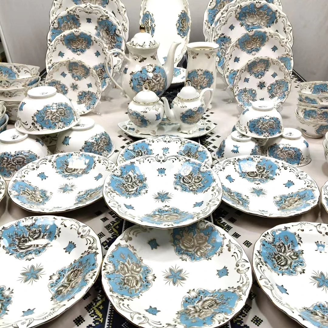 新疆包邮陶瓷58件餐具套装