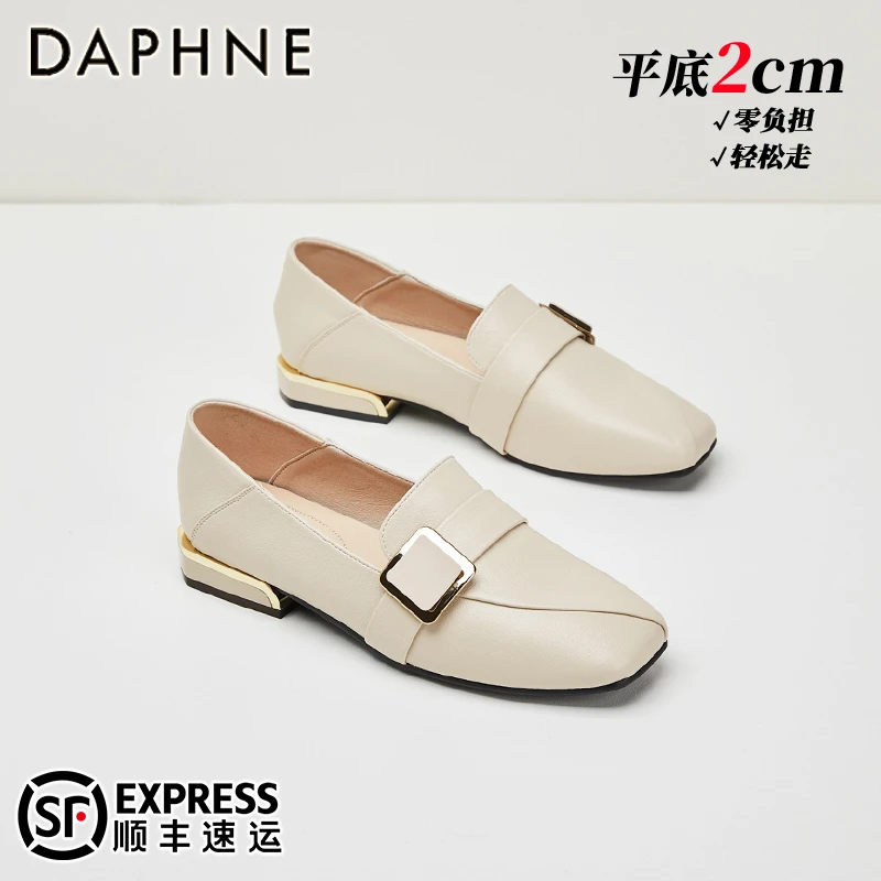 达芙妮软皮乐福鞋女款2025夏季爆款英伦风粗跟小皮鞋平底通勤单鞋