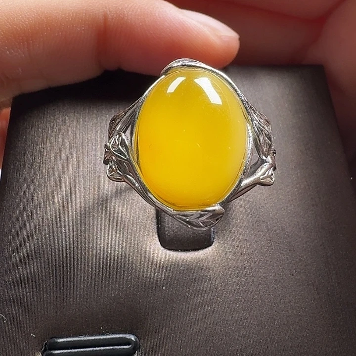 蜜蜡银S925镶嵌戒指戒指