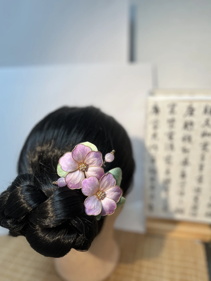 【特价】非遗绒花掐丝紫色发簪古风汉服簪子手工原创古典古风发簪