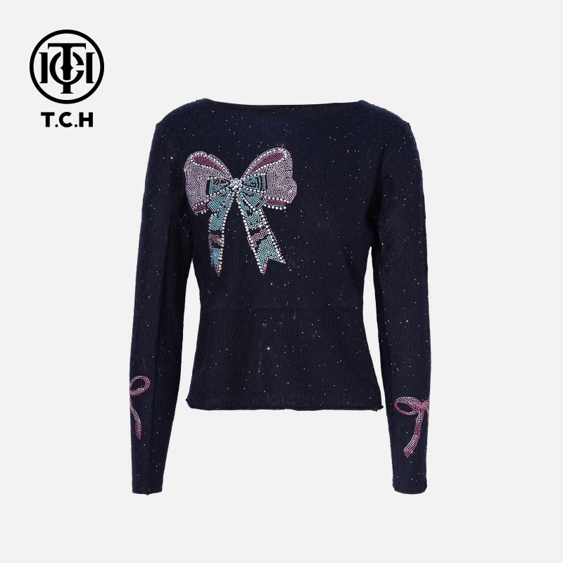 TCH私服烫钻工艺新时尚淑女百搭新潮流针织衫T75C09E5113轻奢tch