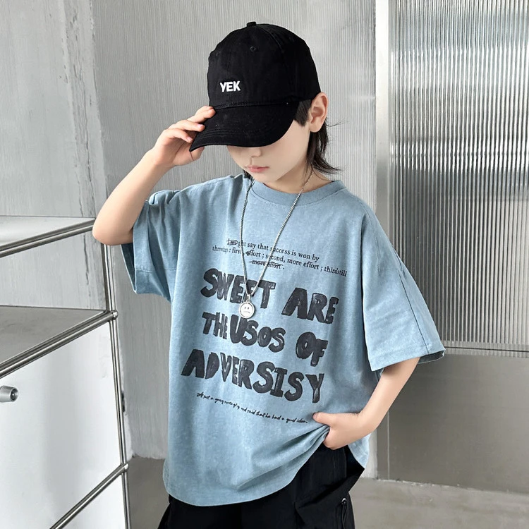 男童港式休闲短袖T恤夏装2025新款大童夏季亲肤男舒适薄款帅气潮T