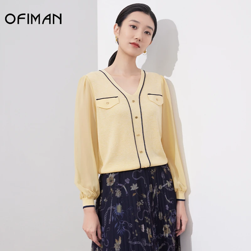 【小熊专属】Ofiman长袖针织衫时尚小香风打底衫内搭V领毛衣上衣