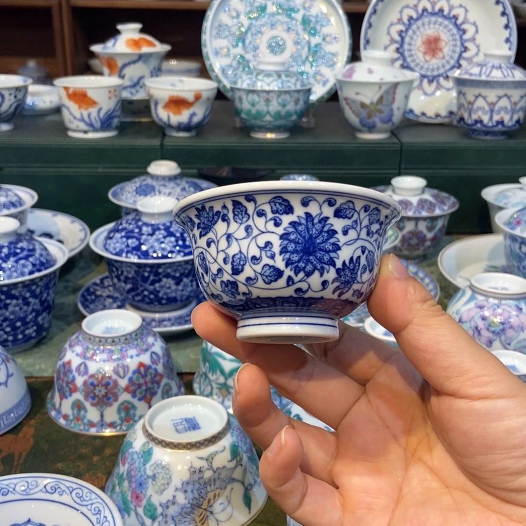 w雪山春晓缠枝莲压手杯