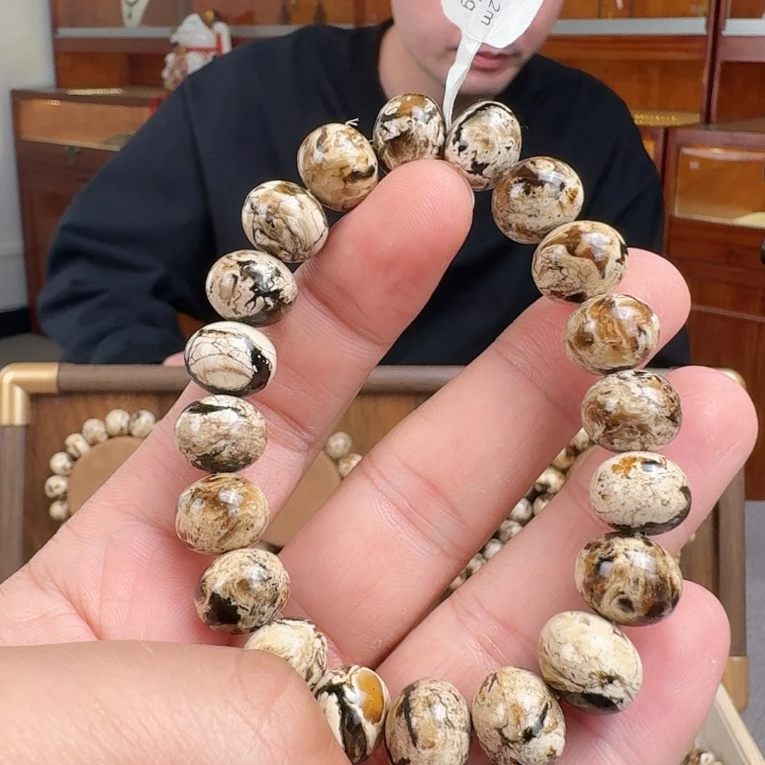 *****琥珀未镶嵌手链12m 云端干白花 瓷白