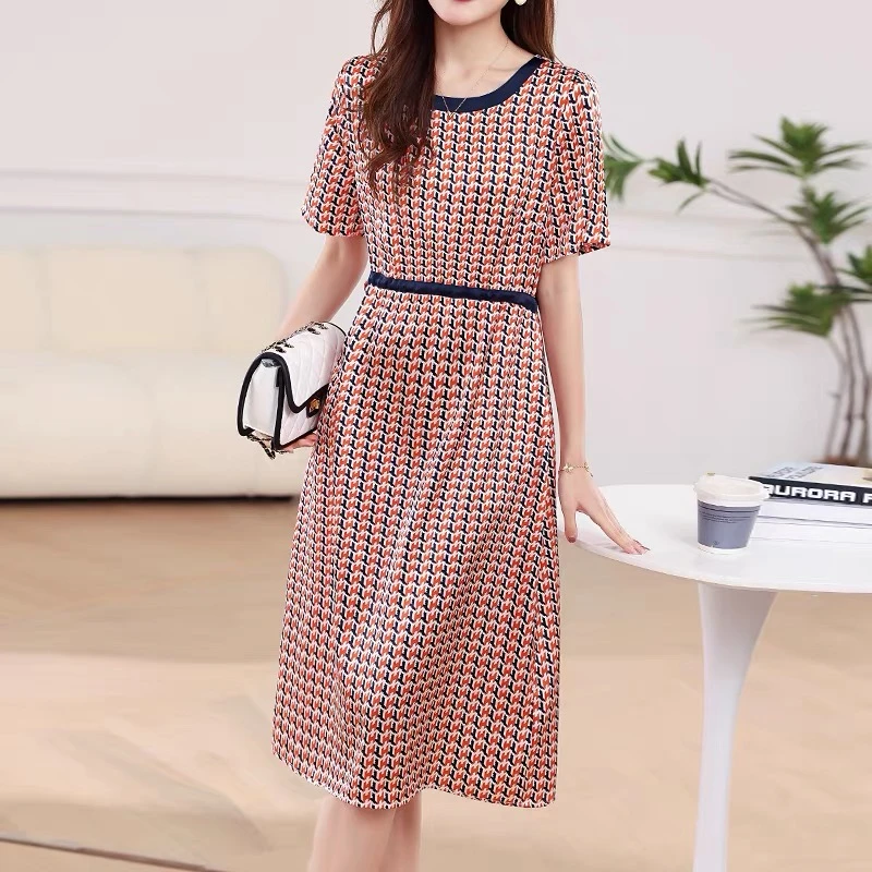 真丝桑蚕丝连衣裙女2025年新款高端大牌气印花夏季显瘦长裙子