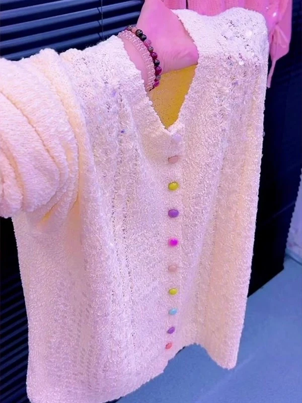 温柔风气质时髦设计感米白色针织衫秋季新款超好看日常显瘦上衣女