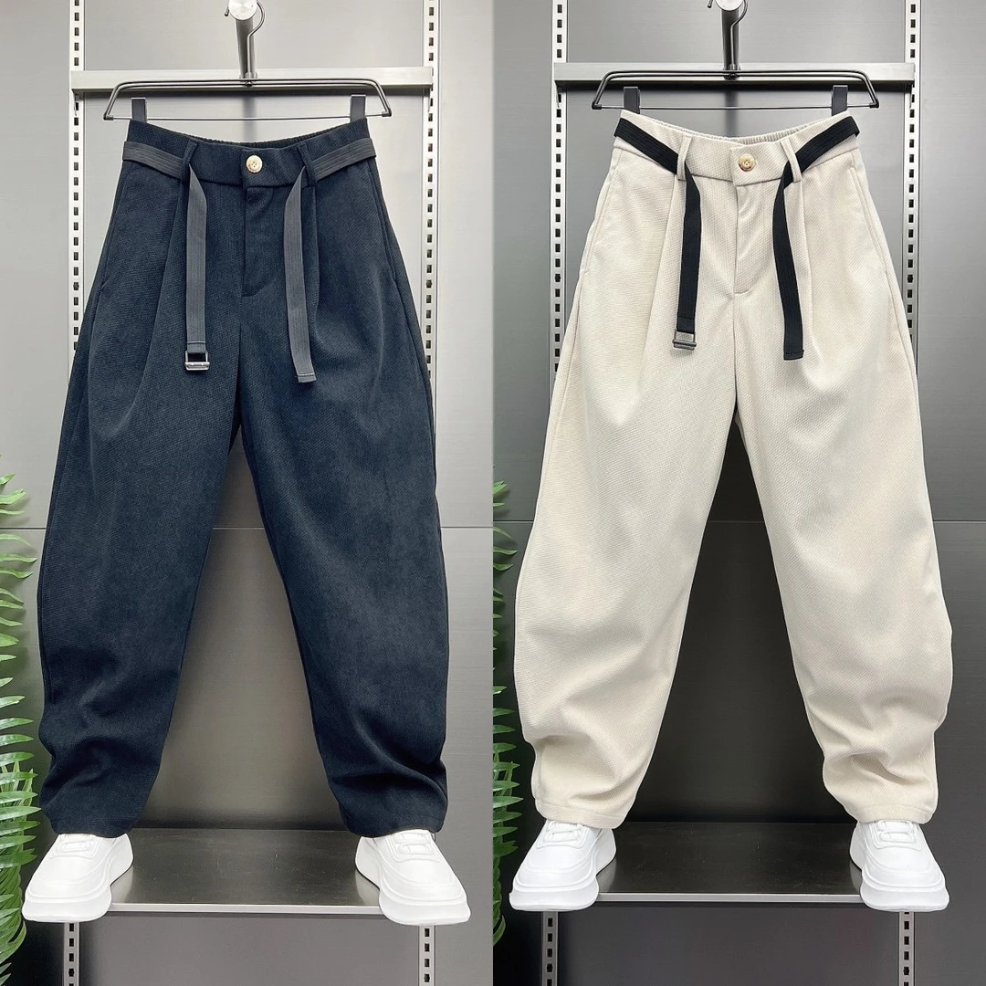 2025秋季灯芯绒休闲裤男士时尚百搭直筒弯刀裤宽松加绒工装哈伦裤