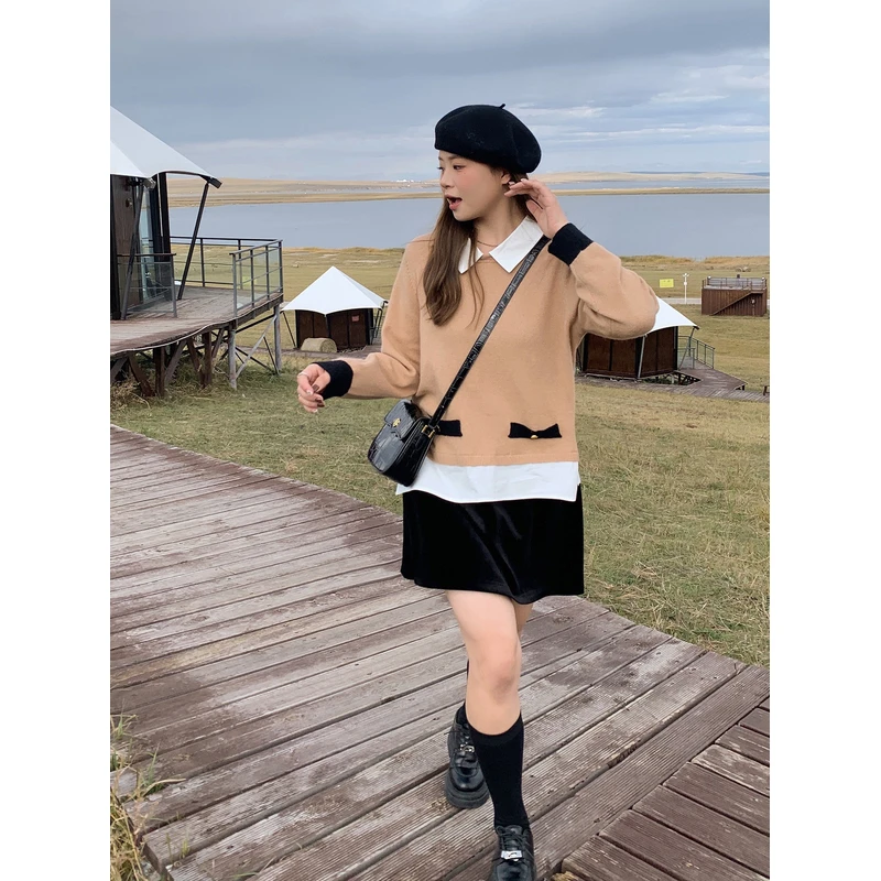 【ALINDM年中大清仓】胖mm正肩显瘦上衣冬季200斤学院风毛衣DM23054