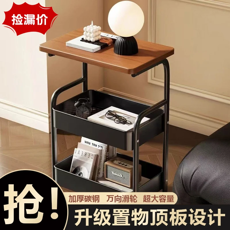 中古置物架可移动小推车复古茶几桌边卧室床头柜置物多层收纳架Y