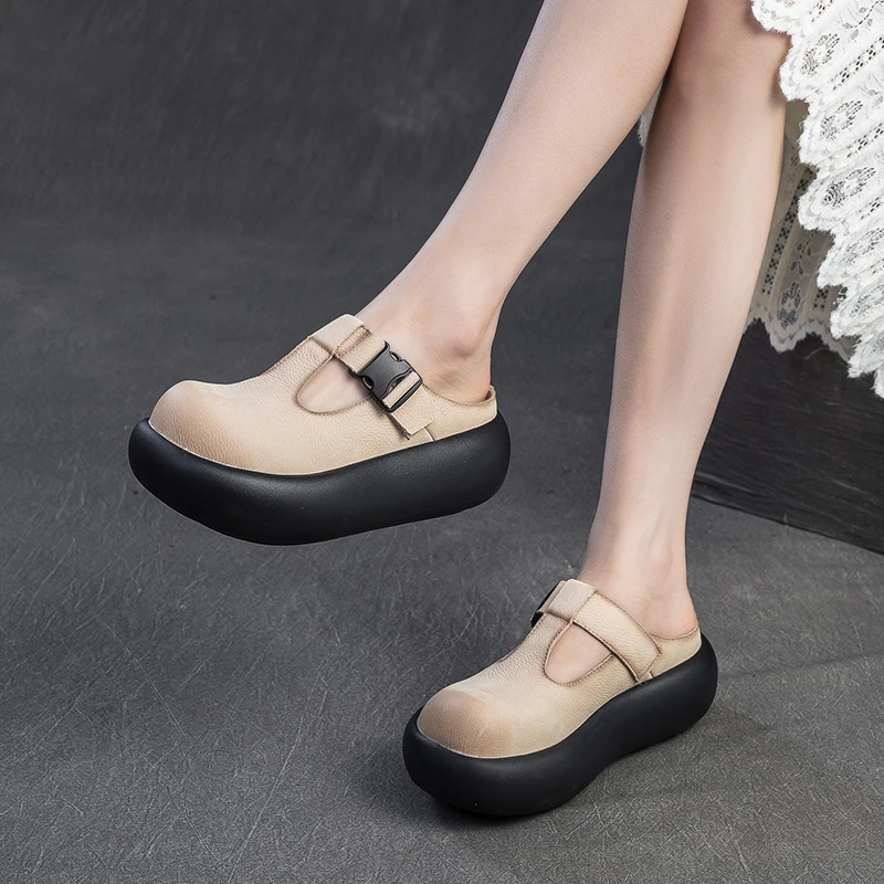 9168-3松糕跟纯色浅口松糕底包头包头拖凉鞋夏季半拖圆头春夏春季