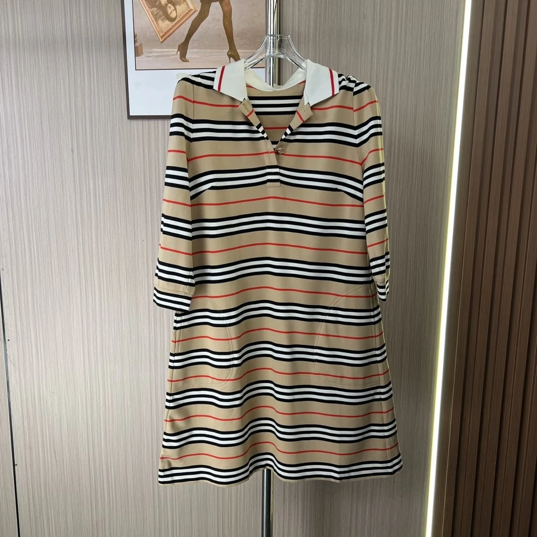 6115撤柜LD条纹宽松短袖POLO休闲新款连衣裙裙子