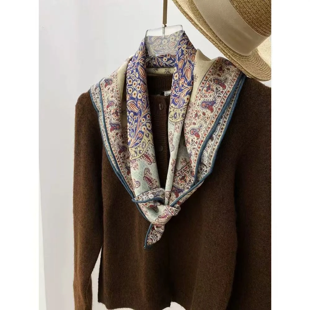 ML气质百搭真丝羊毛新款保暖时尚围巾秋冬经典披肩幸福树60cm