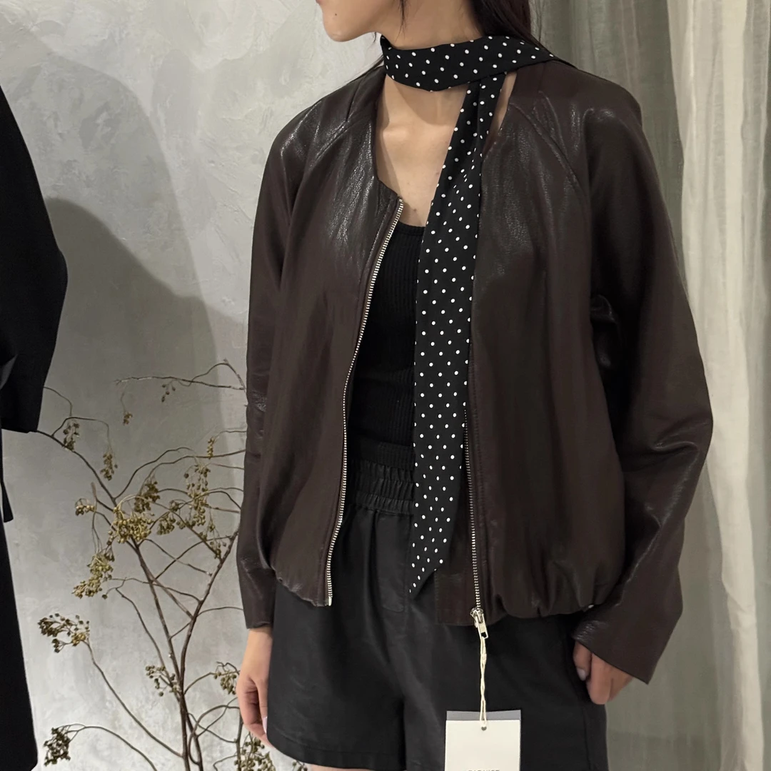 韩系飘带甜美系超软蛋白皮短款皮衣2025秋冬新款短外套