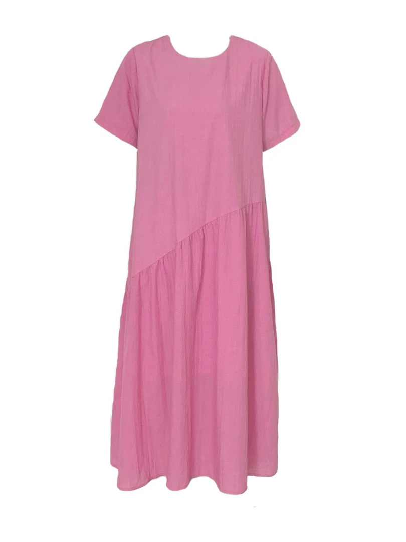 法式连衣裙女纯棉纯色气质夏季2025新款韩版显瘦时尚中长款裙子