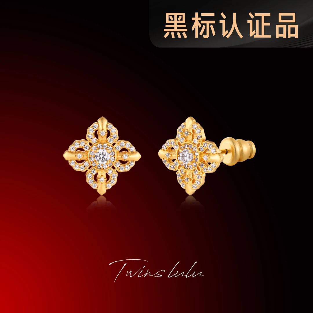 铜合金合成锆石耳饰 【金刚杵】招财古法工艺十字绕花耳环TSL2898