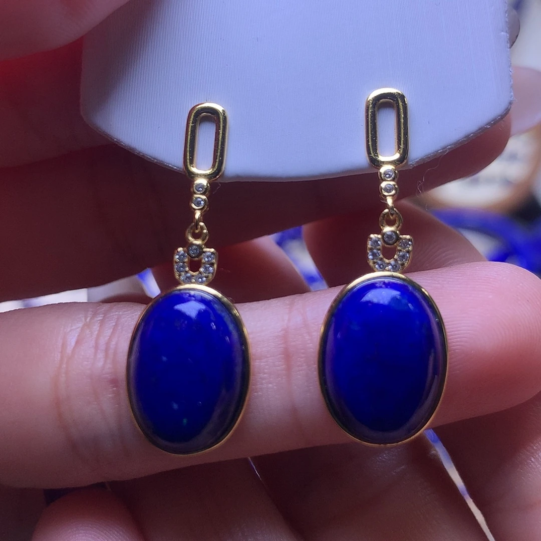 青金石银S925镶嵌耳饰