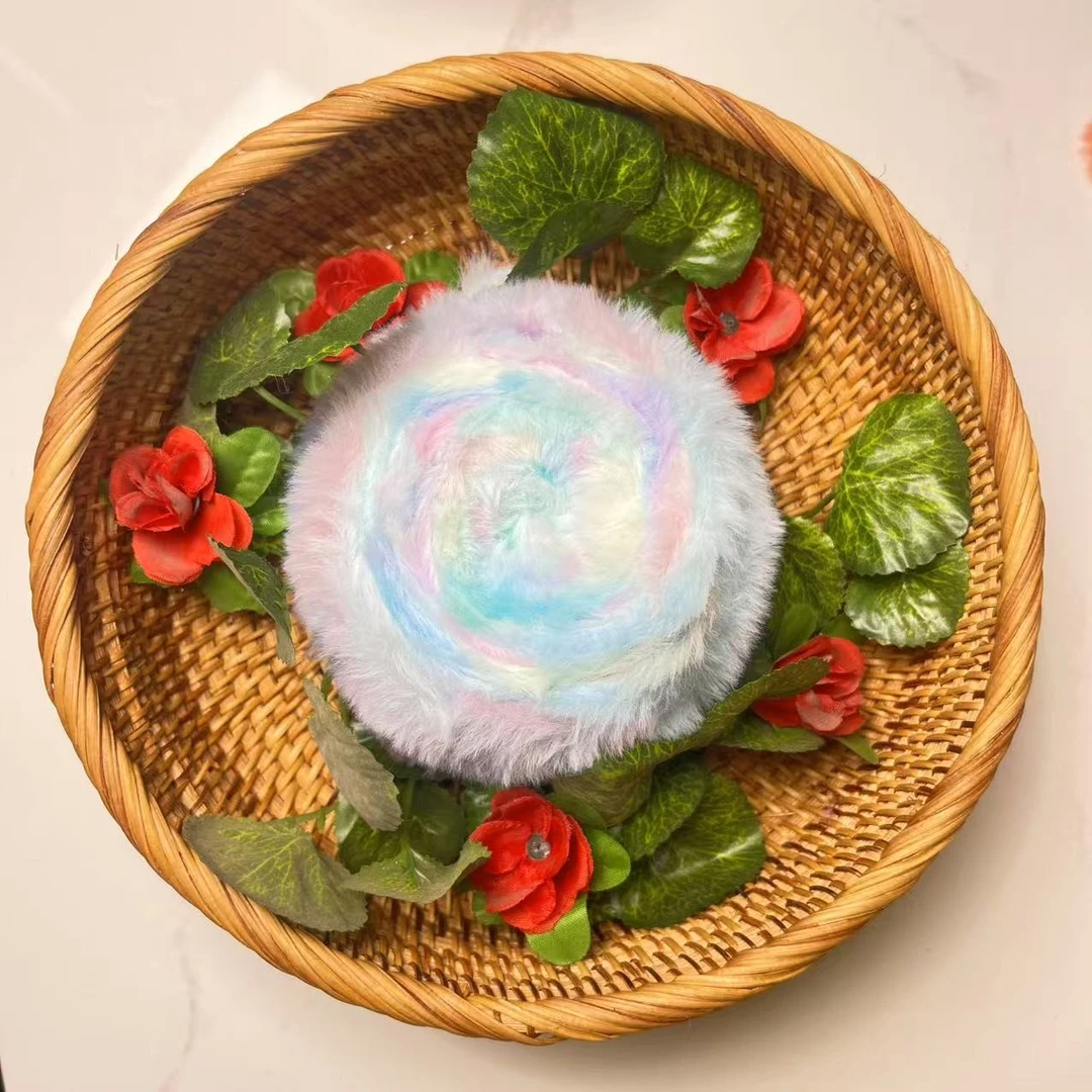 1斤仿皮草线编织纯手工可爱粉色吸水渐变