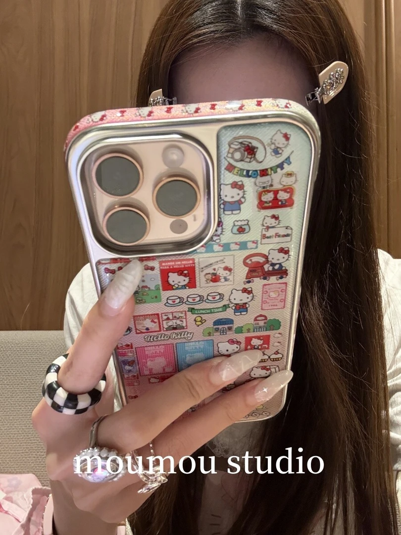 电镀银框日系卡通猫咪适用iphone16苹果15promax手机壳14可爱13套