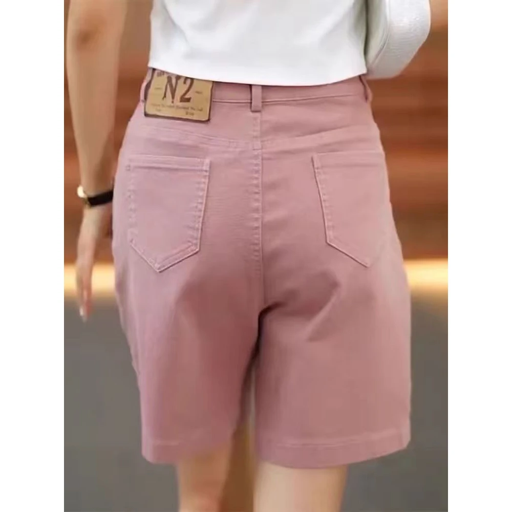 2025夏季薄款纯色软牛仔短裤女A字高腰阔腿显瘦休闲直筒五分中裤