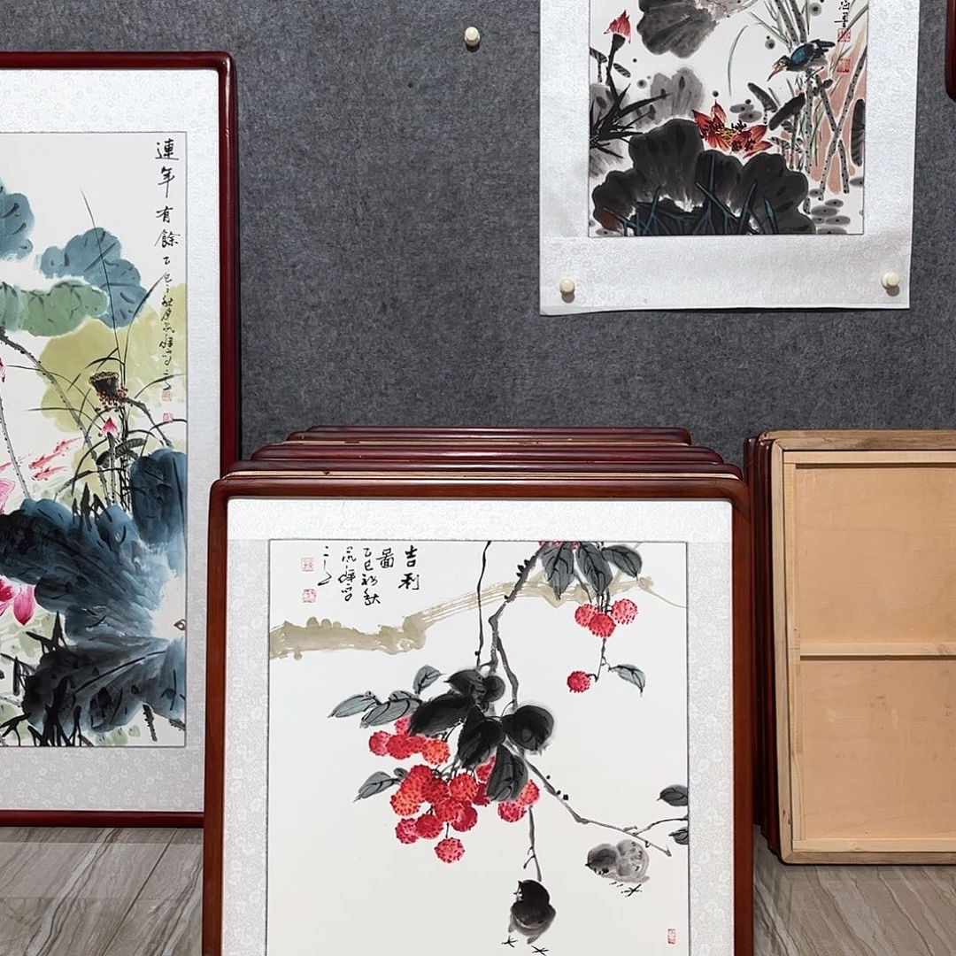 国画书画作品带框63.×63