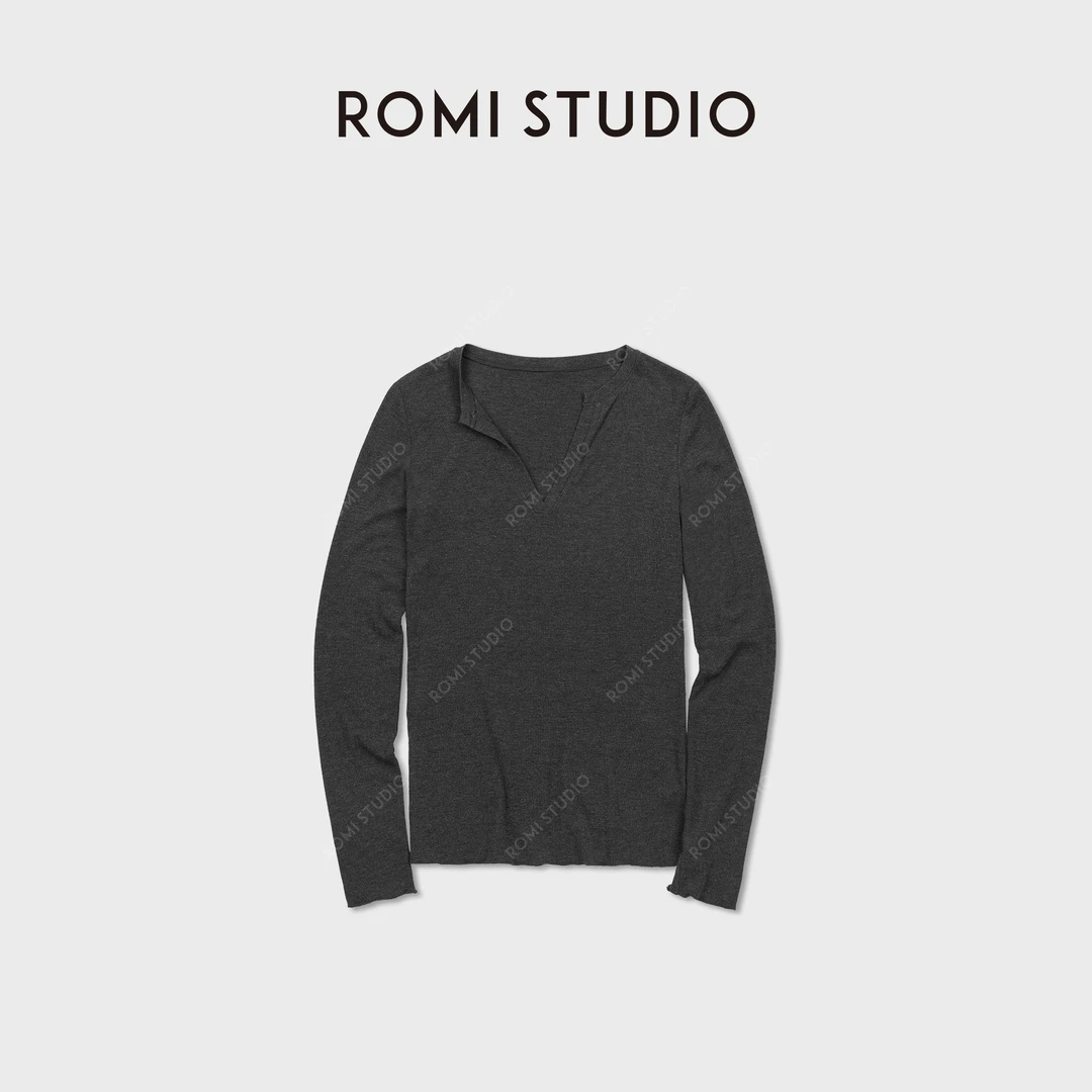 ROMI STUDIO“格雷优雅”山羊绒桑蚕丝混纺花纱长袖T恤 RW24WSD1298