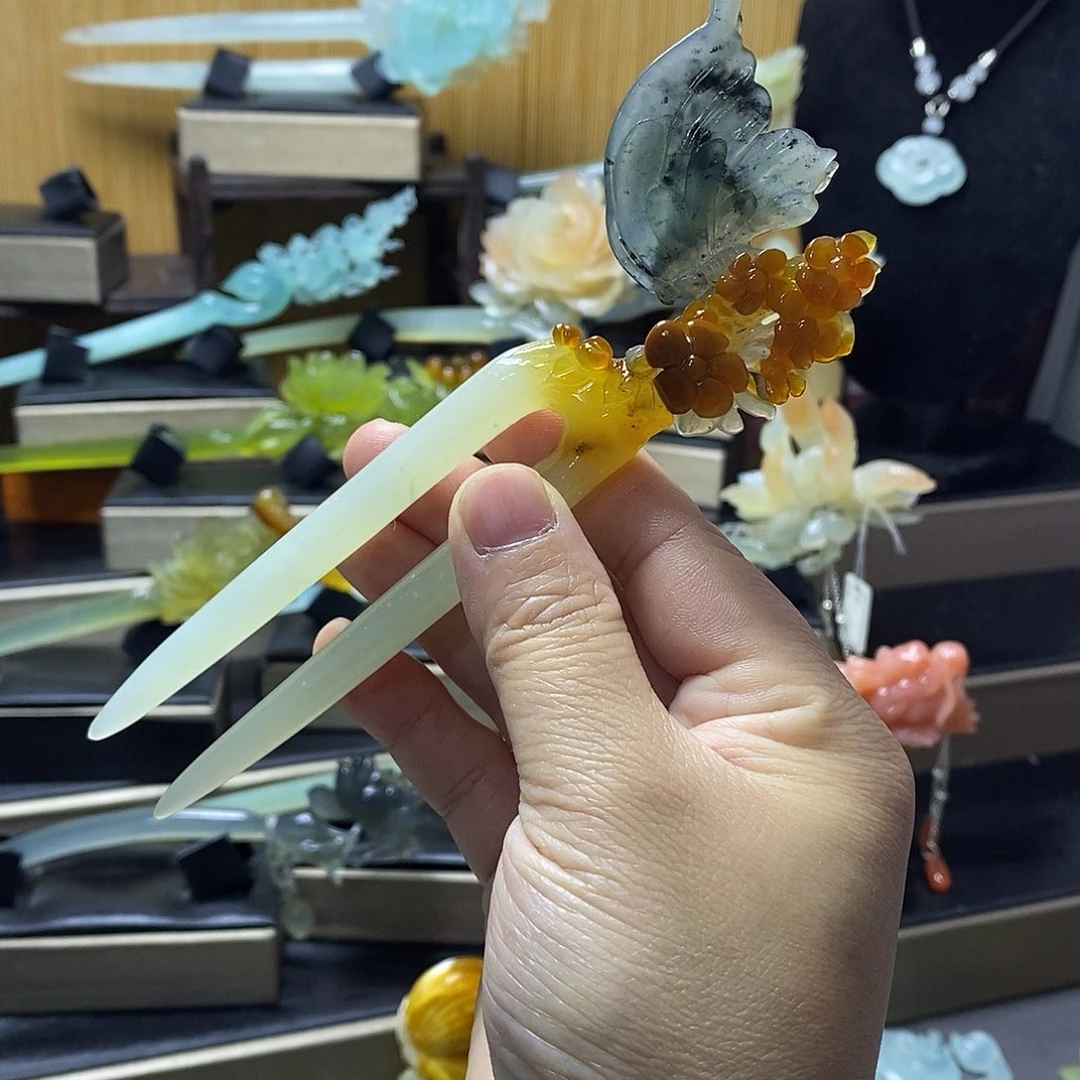 岫玉岫玉发簪未镶嵌土*