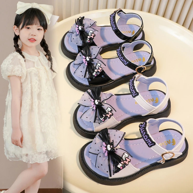 女童凉鞋夏季2025新款蝴蝶结露趾软底中大童小女孩宝宝儿童沙滩鞋