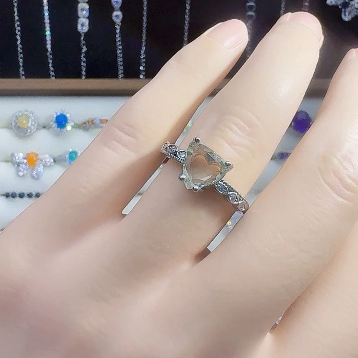 戒指绿水晶银S925镶嵌