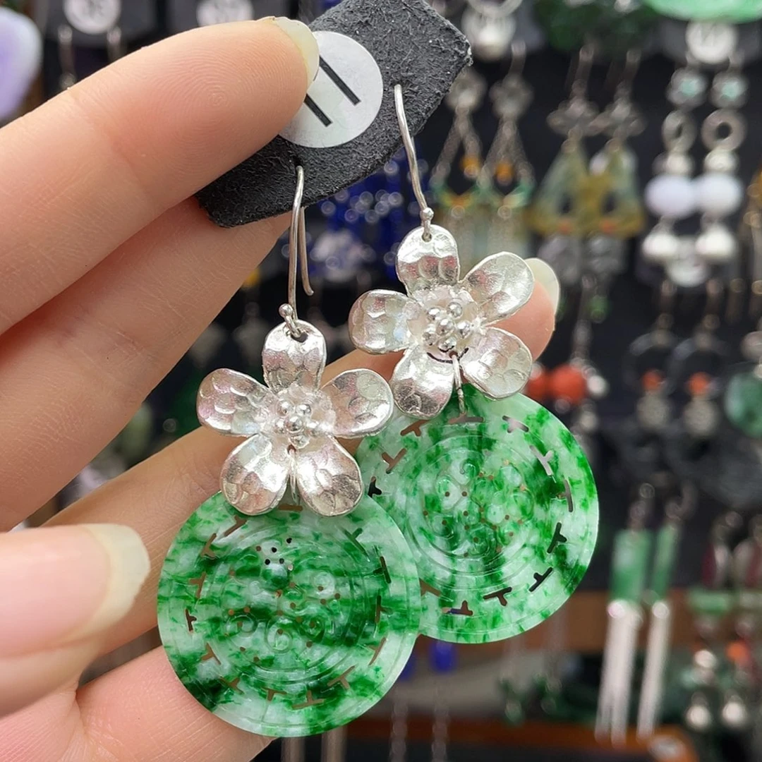 *****翡翠银S925镶嵌耳饰034hbnbj