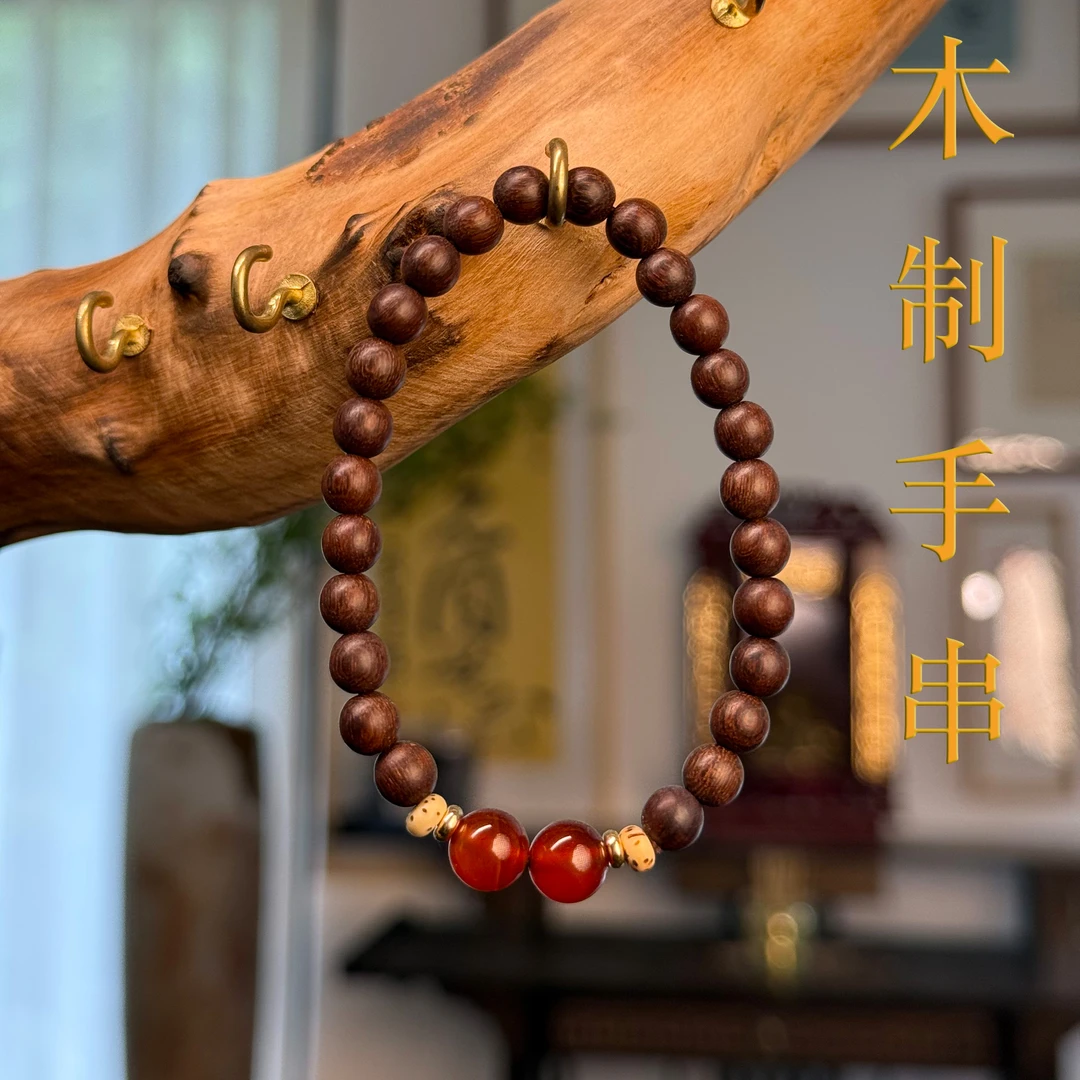 非金属木质手链 单圈手串天然木料长款情侣佩戴衣服搭配