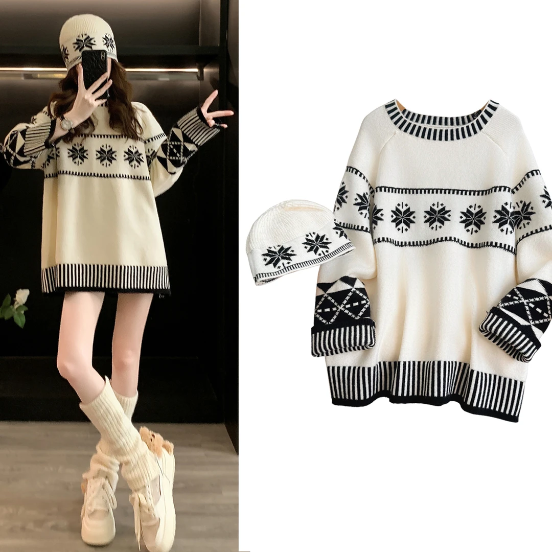 慵懒风提花毛衣女款冬季新款穿搭高级感宽松上衣女装洋气时髦气质