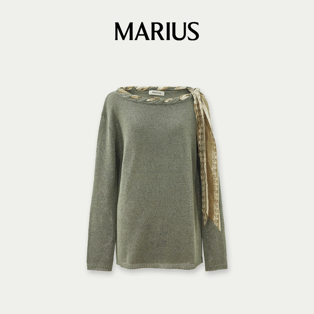 MARIUS“美人肩”长袖宽松型纯色毛针织衫打底女装时尚运动风