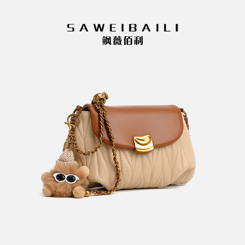 SAWEIBAILI卡其褶皱包女百搭单肩斜跨链条包-60210-16