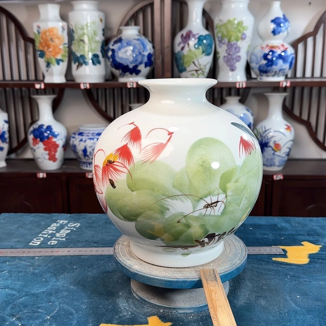 摆件景德镇陶瓷石绿荷