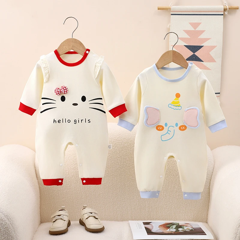 男女宝宝纯棉A类纯棉连体衣婴幼儿薄款可爱爬服长袖春秋款卡通