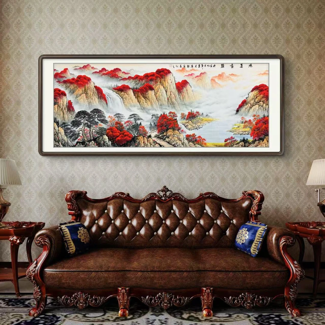 《鸿运当头》纯手绘六尺客厅办公室横幅山水国画挂画作品