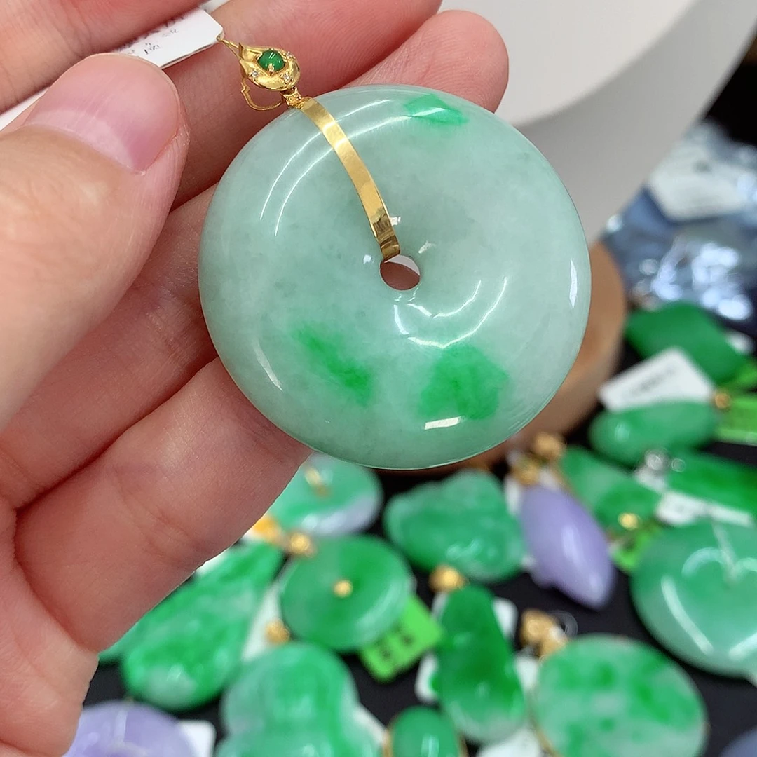 翡翠18K金镶嵌吊坠(不含链)