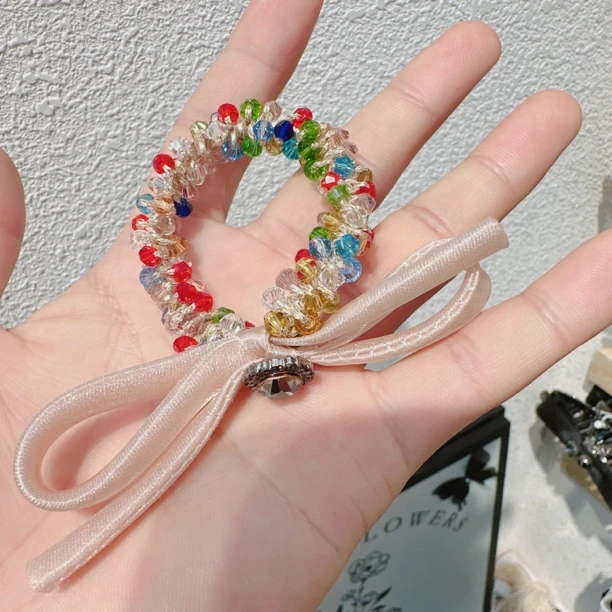 A247-D彩色水晶蝴蝶结发圈（单只）【满15包邮发货】可爱仙女儿童发饰