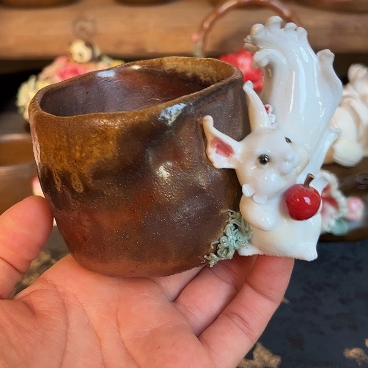 千玺造物柴烧松鼠茶杯